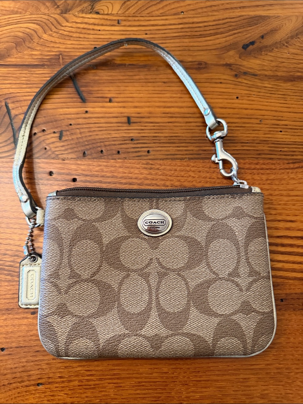 Coach Peyton Signature brown Wristlet PVC Zip Pouch